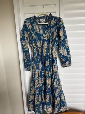 Mille Astrid Floral Long-Sleeve Midi Dress in Blue Size S NWOT